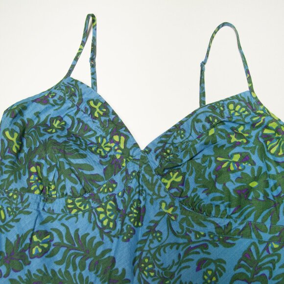 Vintage Gap Garden Floral Paisley Drop Waist Midi Ruffle Tank Dress Turquoise 6 - Picture 4 of 9